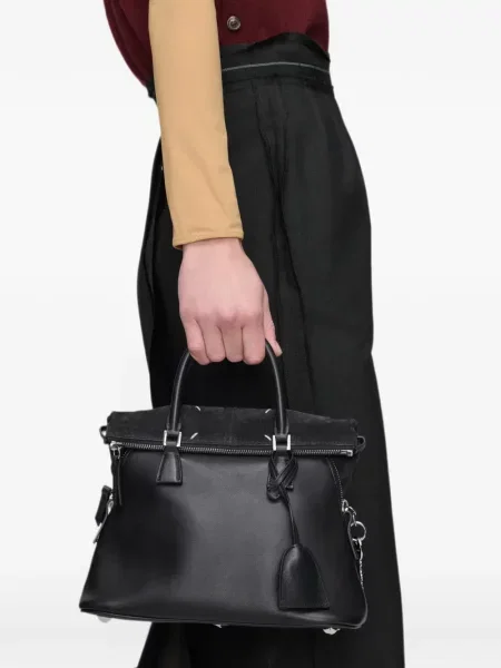 Кожена шопинг чанта Maison Margiela черно