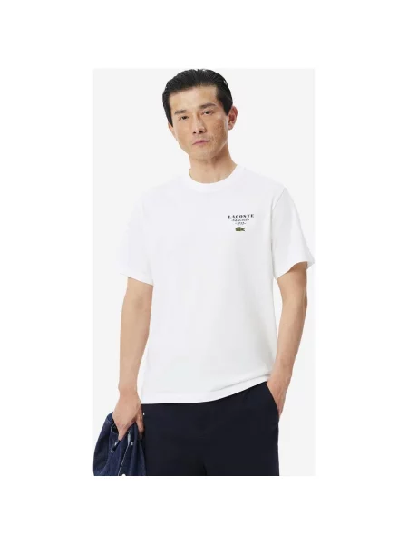 Koszulka damska Lacoste Embroidered Accent z krótkim rękawem niebieska zielona S biała