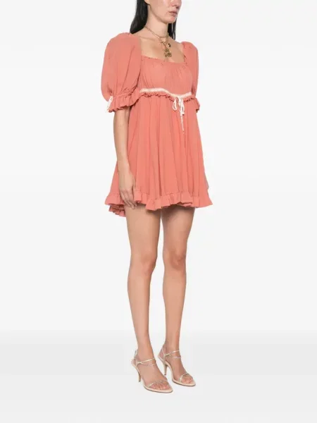 Rochie mini Chloé de mătase cu volane roz