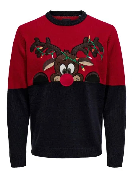 Only & Sons Pulover maro / roşu închis / negru alb