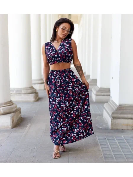 Top Ur/ceo s cvetličnim vzorcem črna