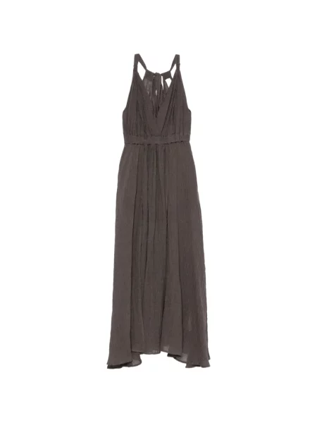 Rochie maxi 120% Lino cu gât halter maro