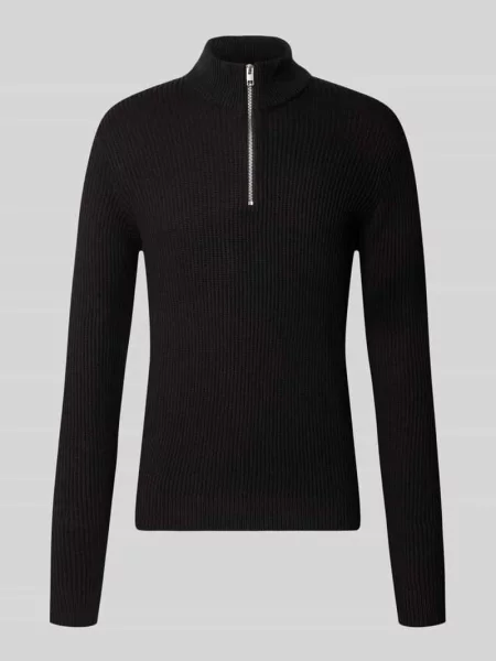 Sweter z dzianiny z kołnierzem zapinanym model PANNEL' Jack & Jones czarny