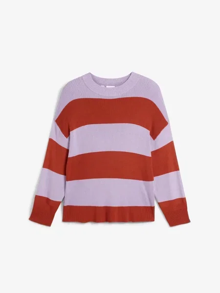 Sweter z cienkiej dzianiny w szerokie pasy fioletowy