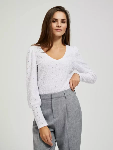 Bluză Marisse cu decolteu în V ajurata alb