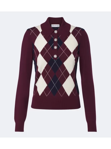 Tricou polo Self-portrait de lână cu model argyle