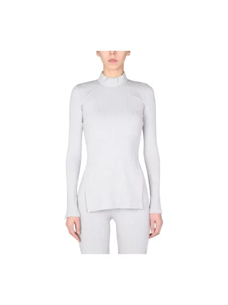 Dzianinowy sweter Helmut Lang ze stójką z długim rękawem szary