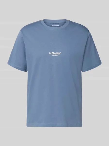 T-shirt z logo i okrągłym dekoltem Jack & Jones niebieska