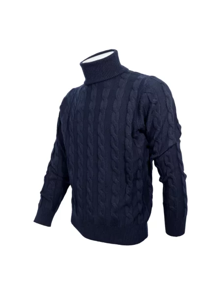 Lniany sweter z golfem Cashmere Company niebieski