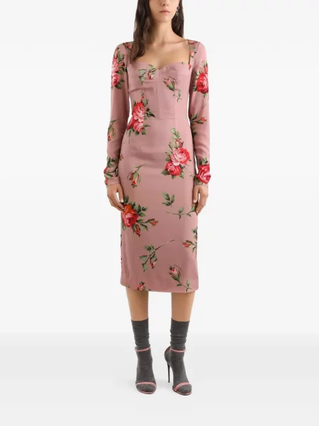 Φλοράλ μάξι φόρεμα Dolce & Gabbana με σχέδιο με μήκος μέχρι το γόνατο ροζ