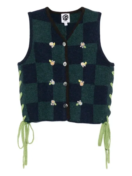 Карирана жилетка Yanyan Knits синьо