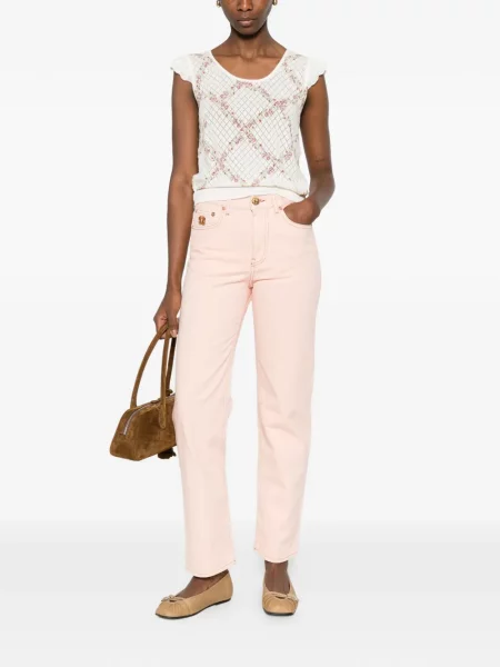 Pulover Twinset cu model floral cu imagine scurt alb