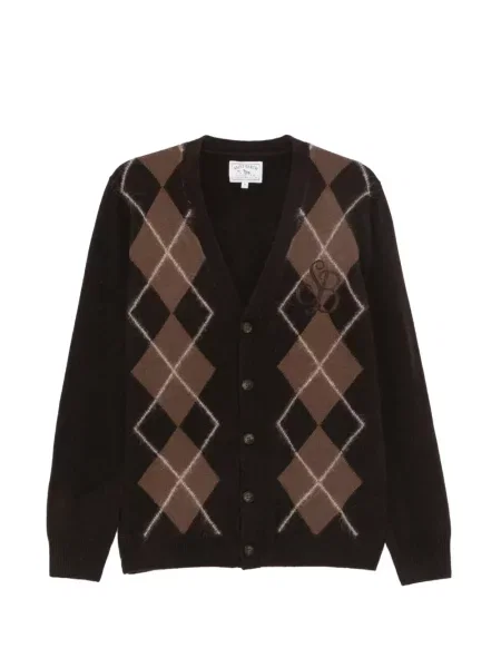 Cardigan Mc2 Saint Barth cu broderie cu model argyle maro
