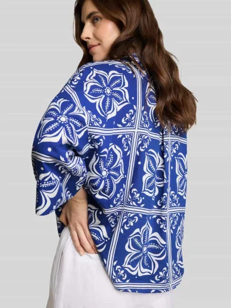 Bluzka o kroju oversized z mieszanki lnu i Tom Tailor niebieska