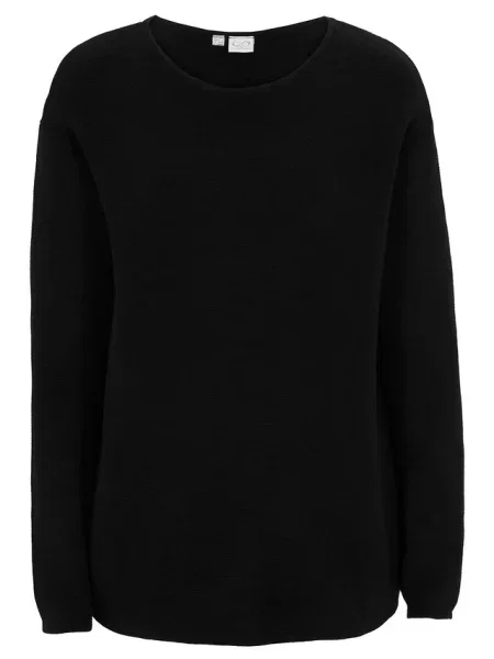 Sweter z dzianiny Milano w prążek z okrągłym dekoltem czarny