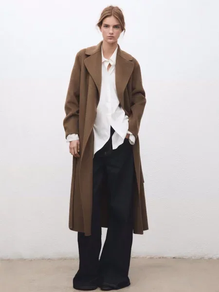 Пальто MANGO світло-коричневий вовна/поліестер коричневе