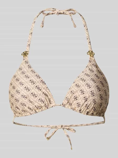 Góra od bikini z nadruk z logo na całej powierzchni Guess beżowe