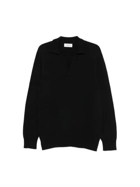 Sweter Laneus wełniany z dekoltem w serek czarny