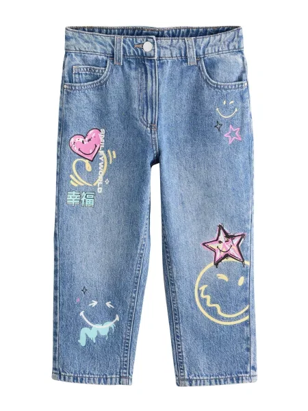 Next Jeans albastru denim / galben deschis / roz deschis negru