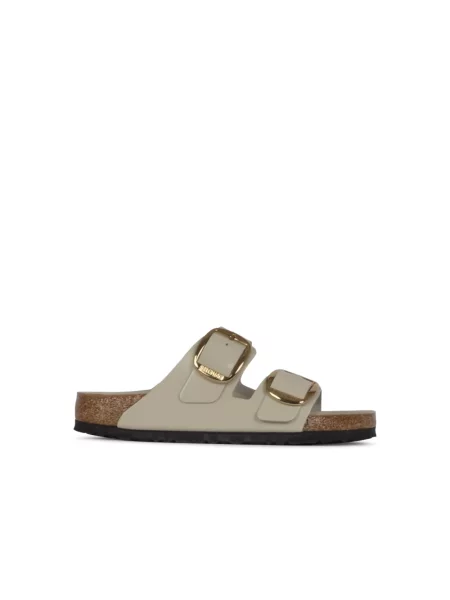 Lniane klapki Birkenstock beżowe