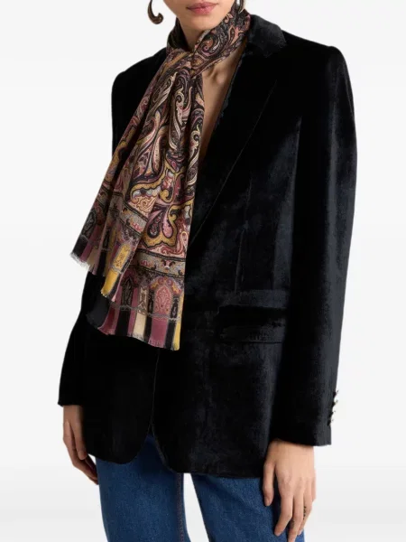 Fular Etro de lână cu model paisley negru