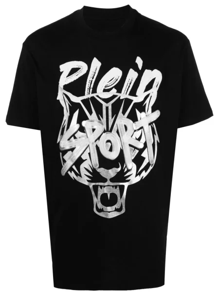 Tricou Plein Sport cu dungi de tigru scurt negru