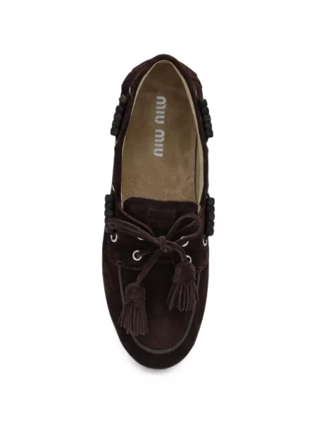 Pantofi loafer Miu Miu din piele de căprioară maro