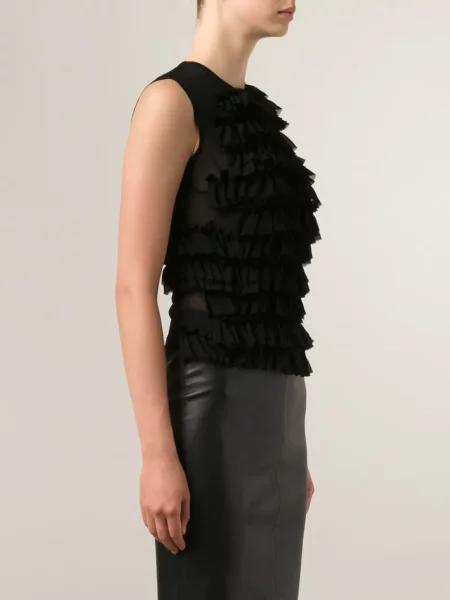 Top Comme Des Garçons transparente cu volane negru