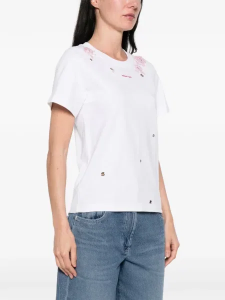 Gėlėtas marškinėliai Shushu/tong su aplikacija balta