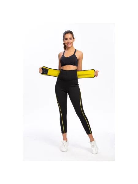 Spodnie fitness neoprenowe wyszczuplające z paskiem czarne