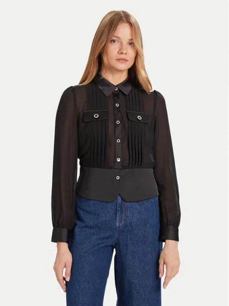 Риза Morgan дамска със стандартна кройка с класическа яка черно