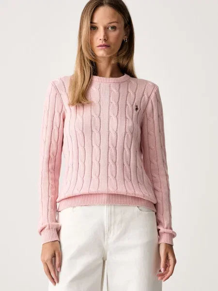 U.S. Polo Assn. sweter CREW NECK CABLE różowy