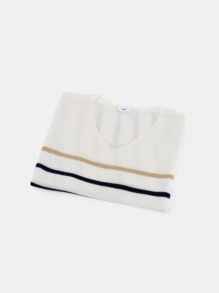 Смугастий Светр із V-Подібним Вирізом білий