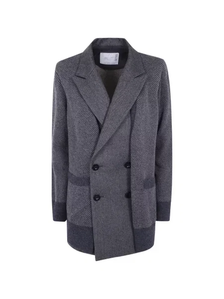 Cardigan Sacai tricotate cu model herringbone cu două rânduri de nasturi gri