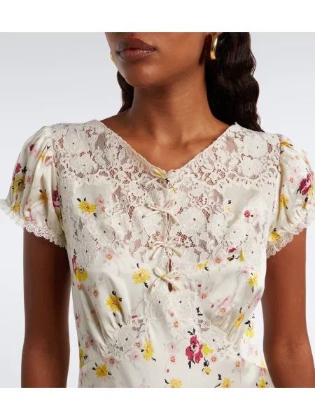 Rochie Dôen de mătase cu model floral alb