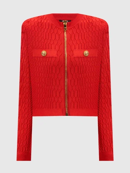 Кардиган з фактурним візерунком Balmain червоний