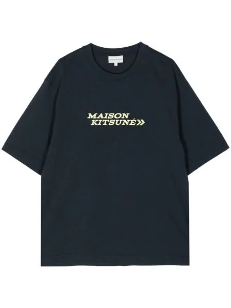 Tričko Maison Kitsuné s výšivkou modré