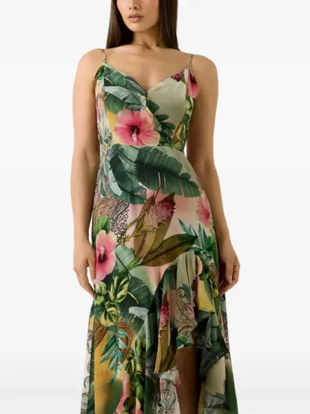 Rochie Guess cu model floral cu imagine asimetrică verde