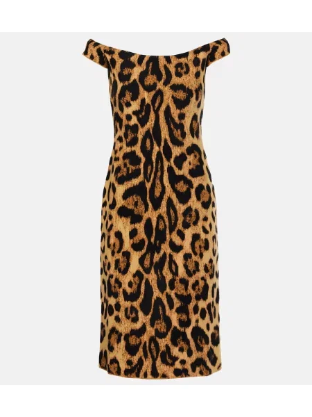 Midi obleka Oscar De La Renta s potiskom z leopardjim vzorcem