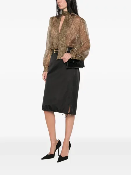 Bluză Valentino Garavani cu funde cu model leopard maro