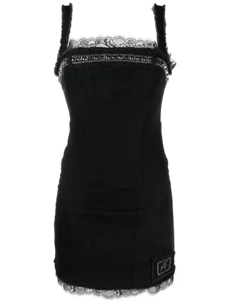 Rochie din denim Alberta Ferretti din dantelă negru