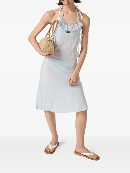 Rochie Miu Miu cu broderie din crep albastru