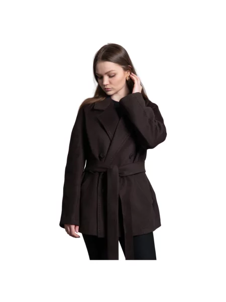 Płaszcz wełniany Estro wełniany dwurzędowy brązowy