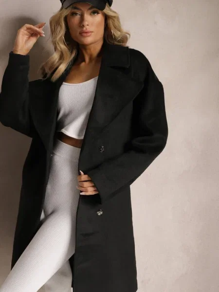 Clasic Palton Legat Curea Talie Aniele negru