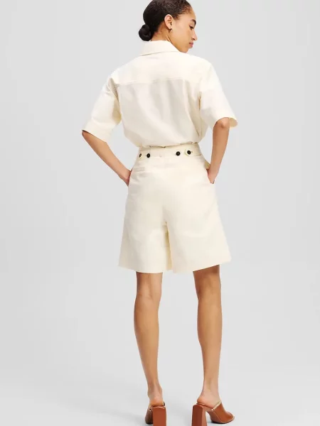 Лляні шорти Karl Lagerfeld однотонні висока посадка бежевий