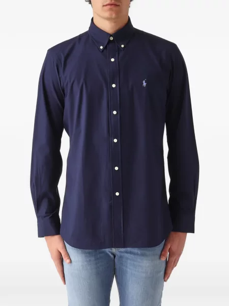Πουκάμισο Polo Ralph Lauren με κέντημα από ζέρσεϋ μπλε