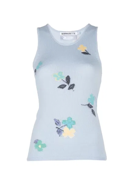 Top Bernadette cu model floral din jacard gri