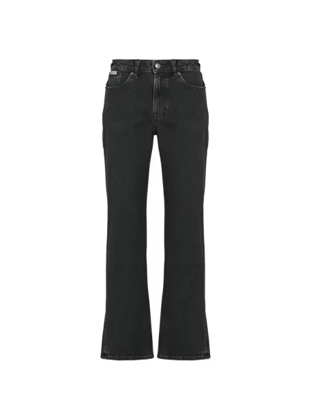 Ravne kavbojke Calvin Klein Jeans z visokim pasom črna