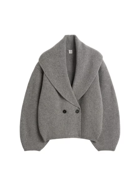 Kardigan Toteme wełniany z szalowym kołnierzem szary