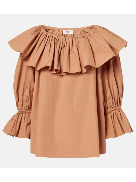 Bluză Chloé cu volane din poplin maro